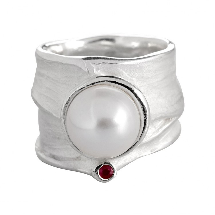 Ring MILENA RB, silver with pearl & ruby
