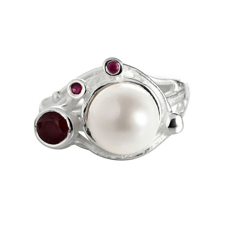 Ring EOS RB, silver with pearl & ruby