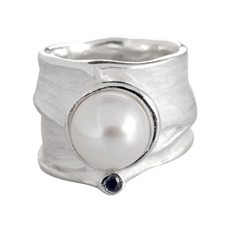 Ring MILENA BS, silver with pearl & sapphire