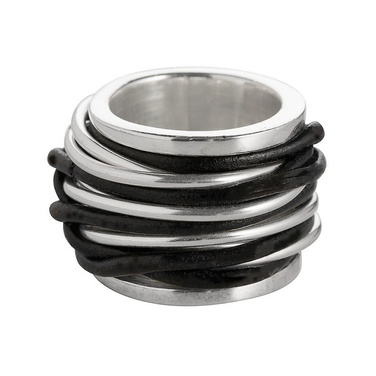 Ring TANUJ002, Silber, Leder  schwarz Gr.54
