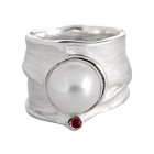 Ring MILENA RB, silver with pearl & ruby size 56
