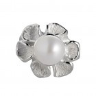 Ring FLORA, silver with pearl size 54