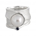 Ring MILENA BS, silver with pearl & sapphire size 56